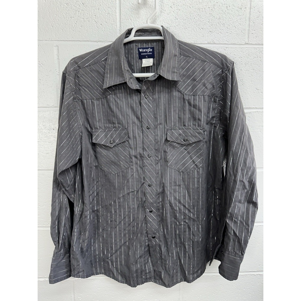 Wrangler Western Shirt Gray Metallic Silver Pearl Snap /‎ Mens XL